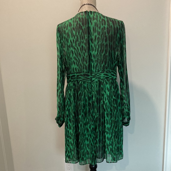 Michael Kors Green Black Animal Print Long Sleeve V Neck Midi Dress 16 - Picture 7 of 11